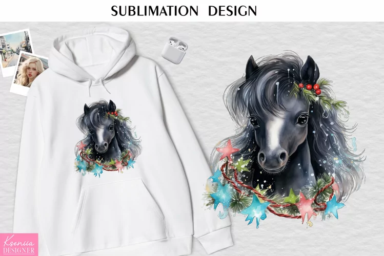 Watercolor Black Horse Head| Christmas Sublimation Design
