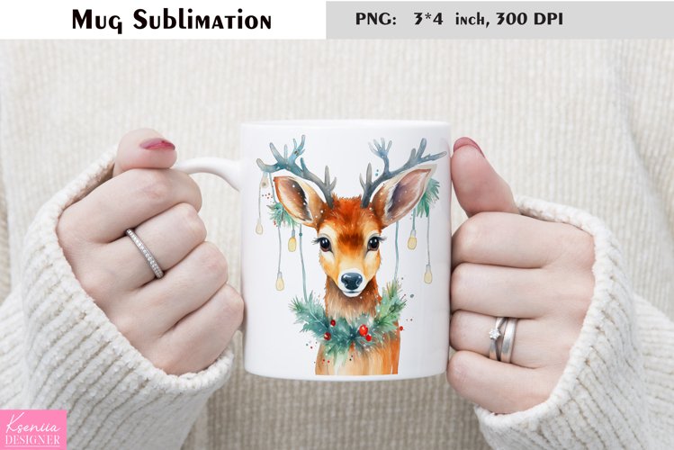 Watercolor Christmas Mug Sublimation|Cartoon Animal Design