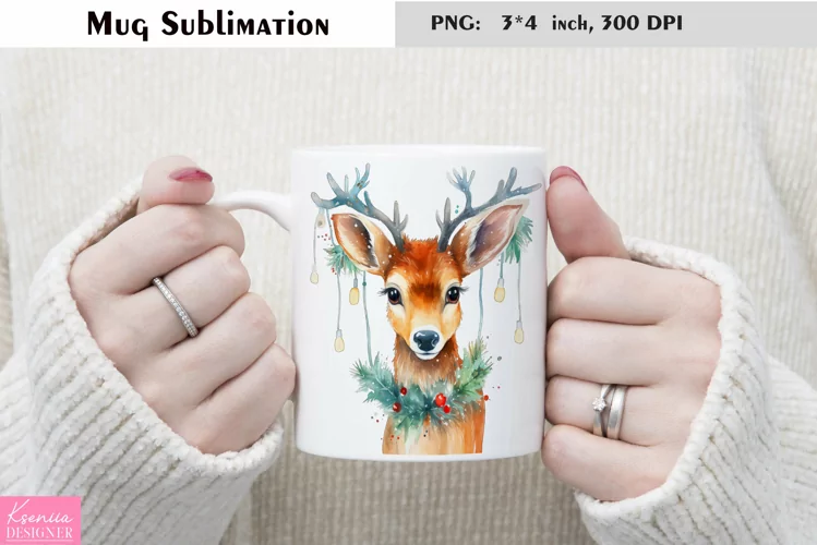 Watercolor Christmas Mug Sublimation|Cartoon Animal Design