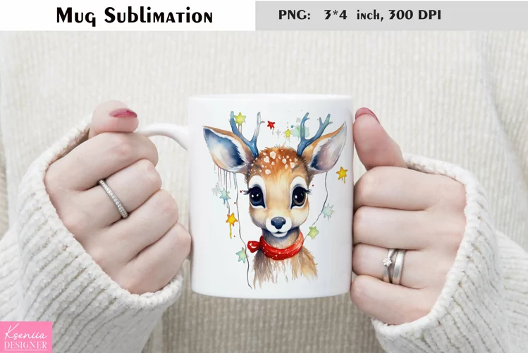 Watercolor Christmas Mug Sublimation|Cartoon Animal Design