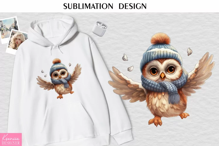 Winter Owl Wearing Blue Hat| Christmas Sublimation Design