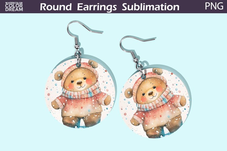 Christmas Bear Round Earrings | Winter Animal Earrings example image 1