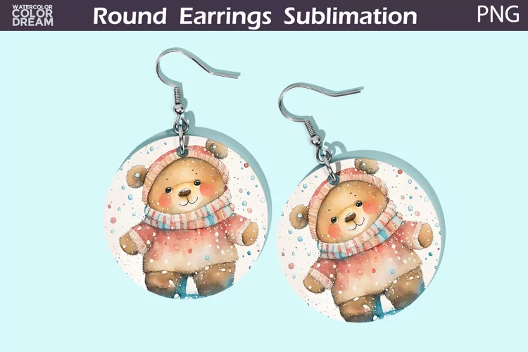 Christmas Bear Round Earrings | Winter Animal Earrings