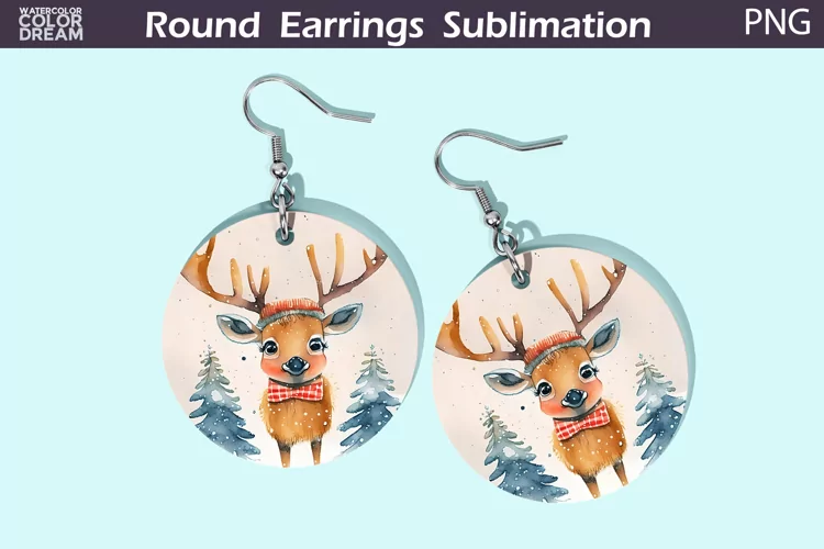 Christmas Reindeer Round Earrings | Winter Animal Earrings