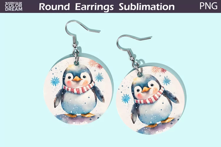 Christmas Penguin Round Earrings | Winter Animal Earrings