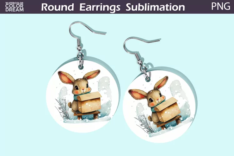 Christmas Bunny Round Earrings | Winter Animal Earrings