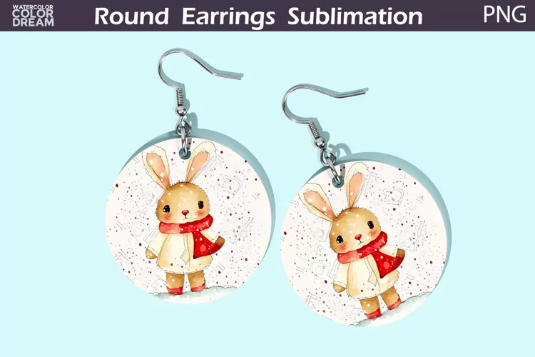 Christmas Bunny Round Earrings | Winter Animal Earrings