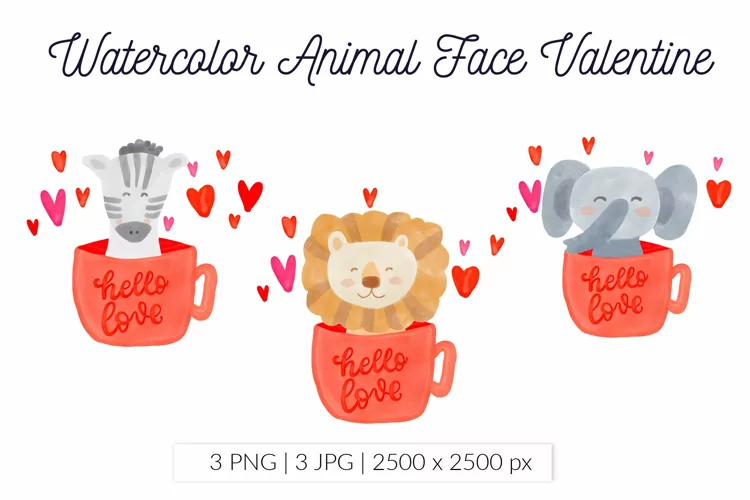 Valentine African animals face mugs clip art