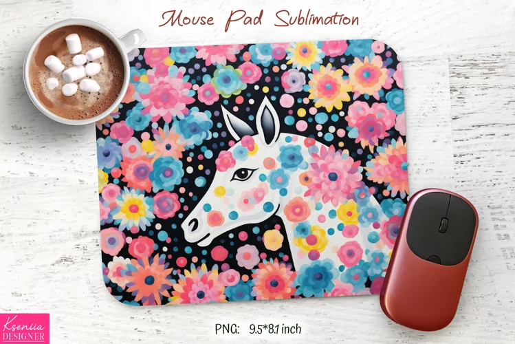 Floral White Horse with Pastel Pink Flowers|Animal Mouse Pad