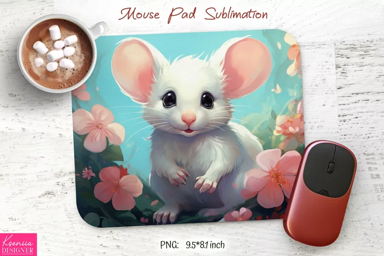 Watercolor Cartoon White Mouse|Kids Mouse Pad Sublimation