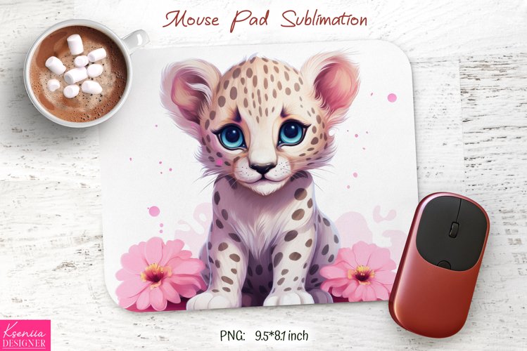 Little Baby Leopard with Pink Flower| Mouse Pad Sublimation