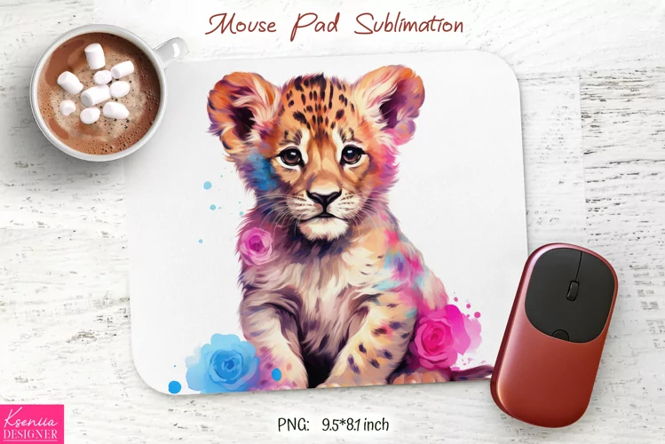 Watercolor Baby Leopard with Flowers| Mouse Pad Sublimat