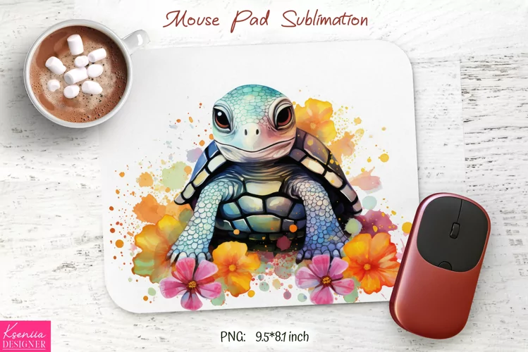 Watercolor Turtle|Flower Mouse Pad Sublimation