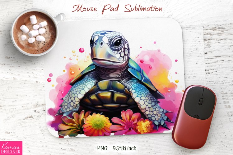 Watercolor Turtle|Flower Mouse Pad Sublimation