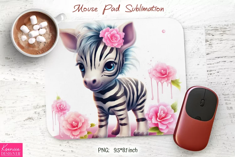 Little Baby Zebra with Pink Flower| Mouse Pad Design