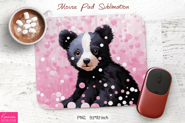 Caroon Black Smiling Panda|Pink Mouse Pad Sublimation