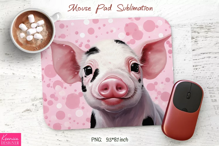 Black and Pink Pig with Big Ears|Animal Mouse Pad Design