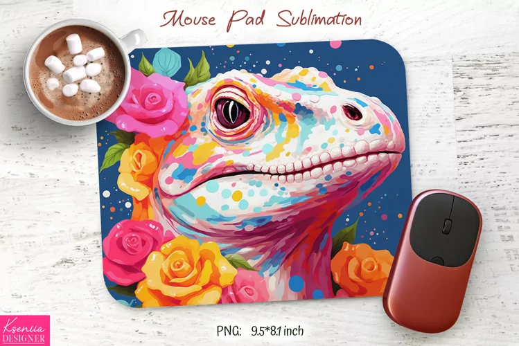 Watercolor Floral White Dinosaur Head|Animal Mouse Pad