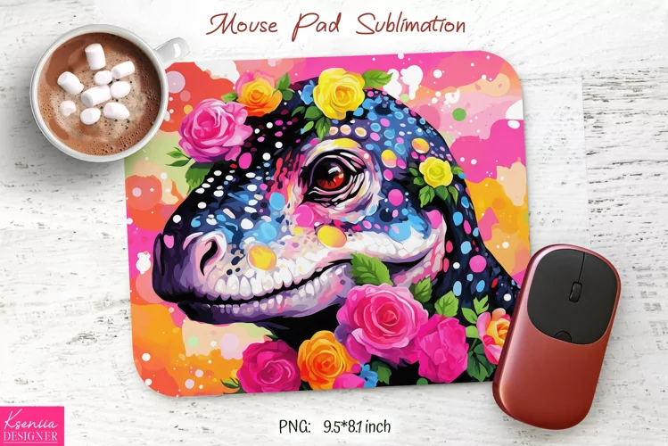 Watercolor Floral White Dinosaur Head|Animal Mouse Pad