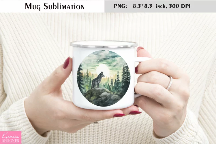 Watercolor Wolf Mug Sublimation|Camping Mug Design