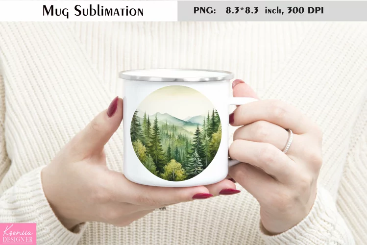 Forest and Mountains Mug Sublimation|Camping Mug Design