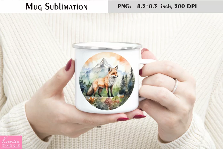 Watercolor Fox Mug Sublimation|Camping Mug Design