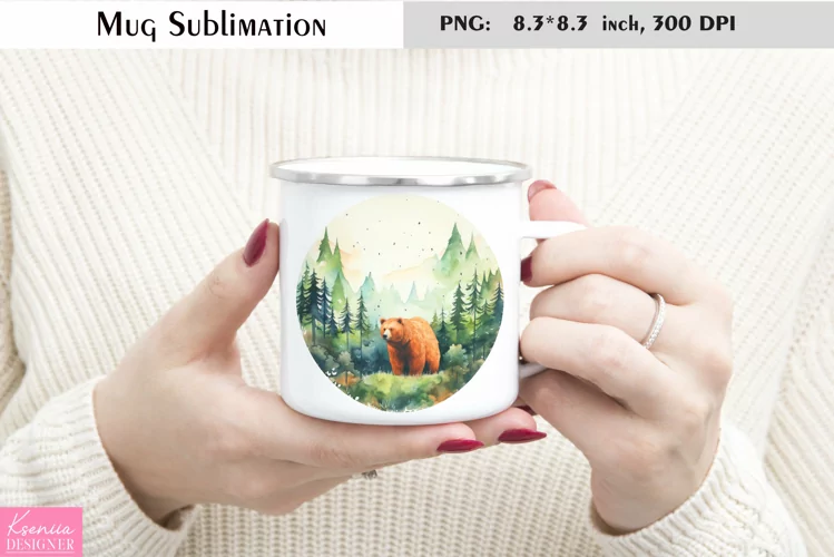 Watercolor Bear Mug Sublimation|Camping Mug Design