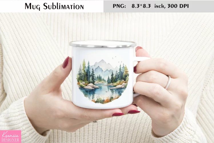 Watercolor River Mug Sublimation|Camping Mug Design