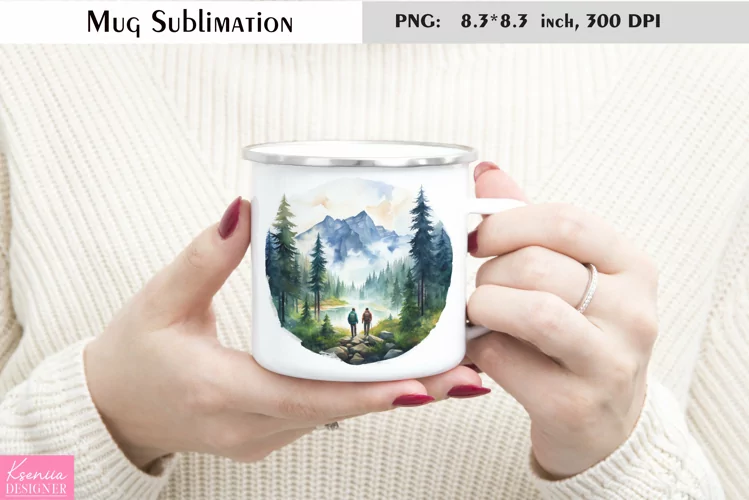 Watercolor Mountains Mug Sublimation|Camping Mug Design