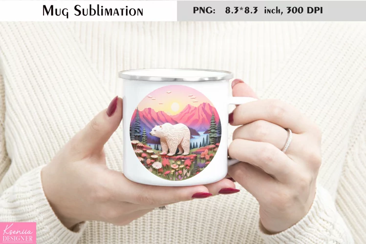 Watercolor Bear Mug Sublimation|Camping Mug Design