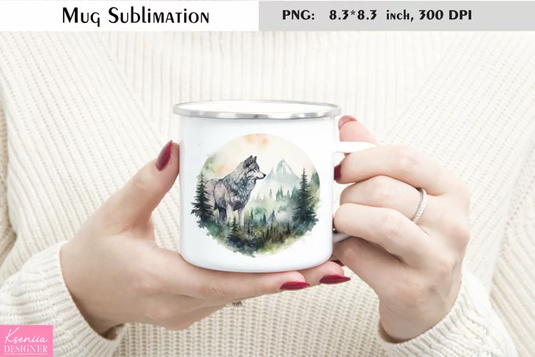 Watercolor Wolf Mug Sublimation|Camping Mug Design