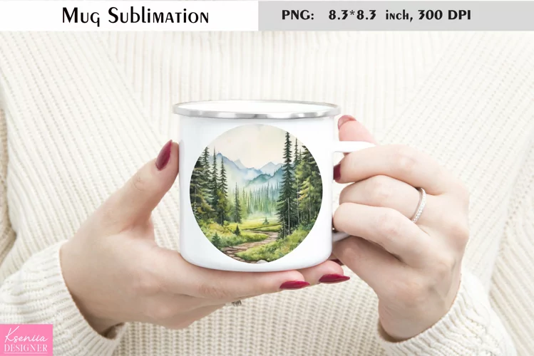 Watercolor Forest Mug Sublimation|Camping Mug Design