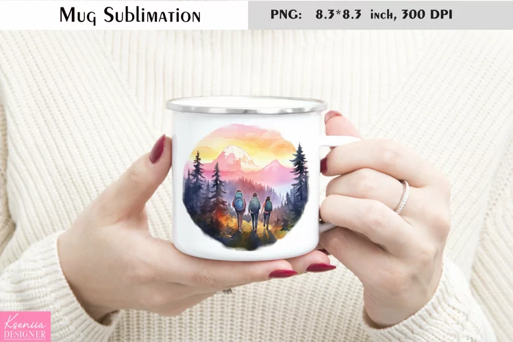 Watercolor Mountains Mug Sublimation|Camping Mug Design