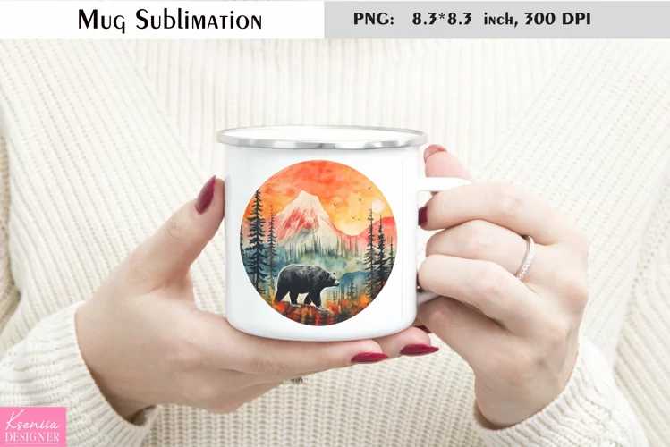 Watercolor Bear Mug Sublimation|Camping Mug Design