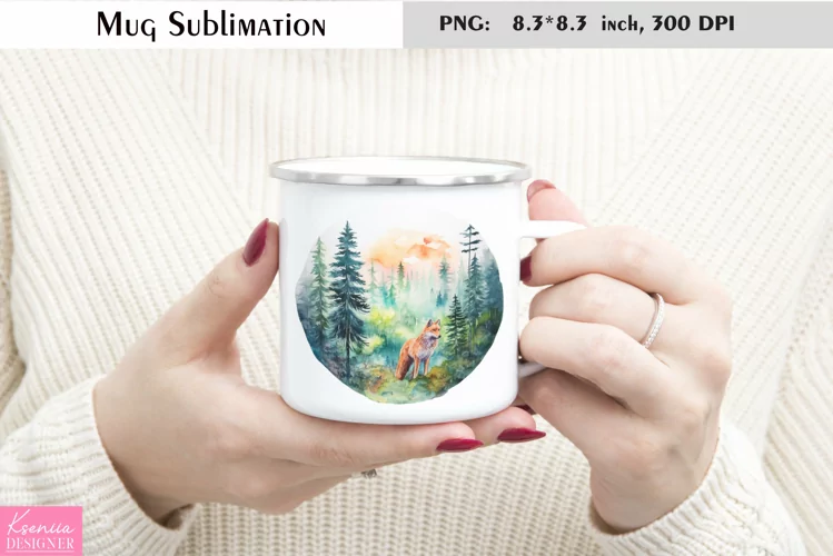 Watercolor Fox Mug Sublimation|Camping Mug Design