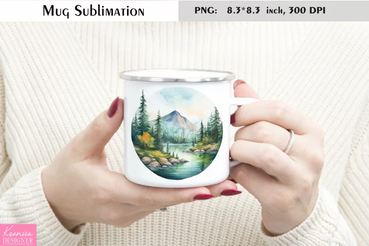 Watercolor River Mug Sublimation|Camping Mug Design