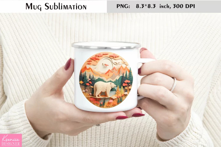 3d White Bear Mug Sublimation|Camping Mug Design