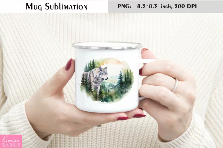 Watercolor Wolf Mug Sublimation|Camping Mug Design