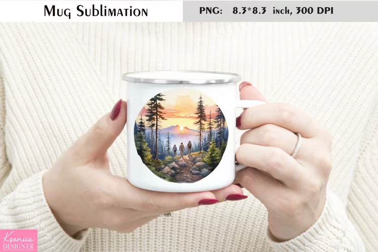 Watercolor Mountains Mug Sublimation|Camping Mug Design