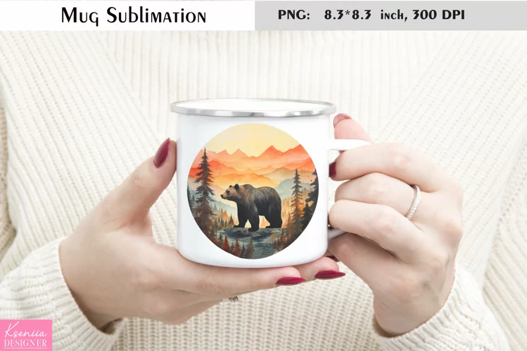 Watercolor Bear Mug Sublimation|Camping Mug Design