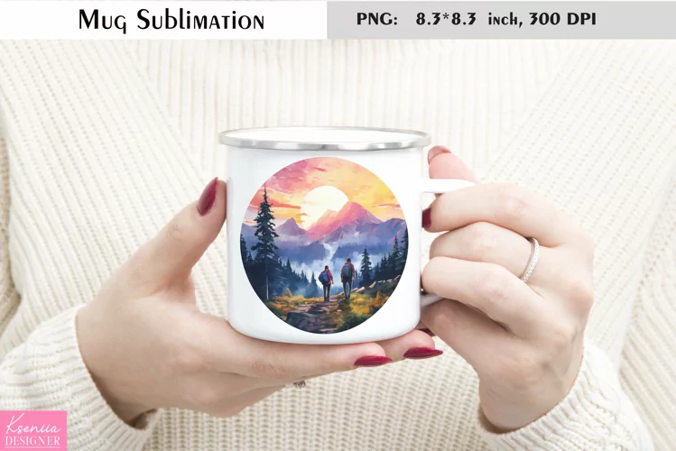 Watercolor Mountains Mug Sublimation|Camping Mug Design