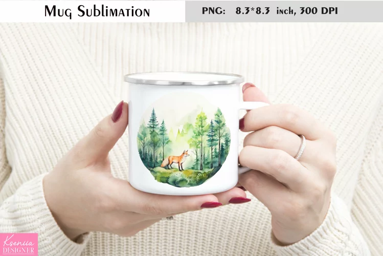 Watercolor Fox Mug Sublimation|Camping Mug Design