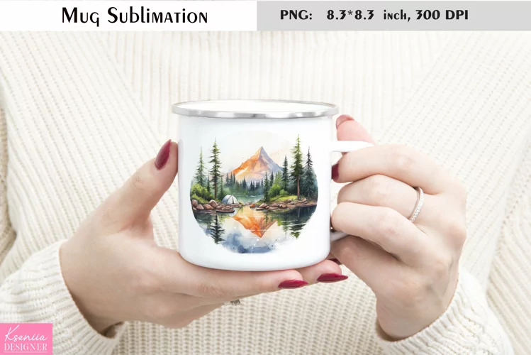 Watercolor Mountains Mug Sublimation|Camping Mug Design