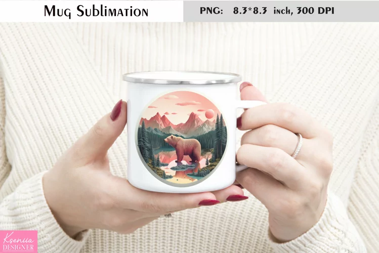 Watercolor Bear Mug Sublimation|Camping Mug Design
