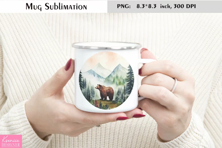 Watercolor Bear Mug Sublimation|Camping Mug Design