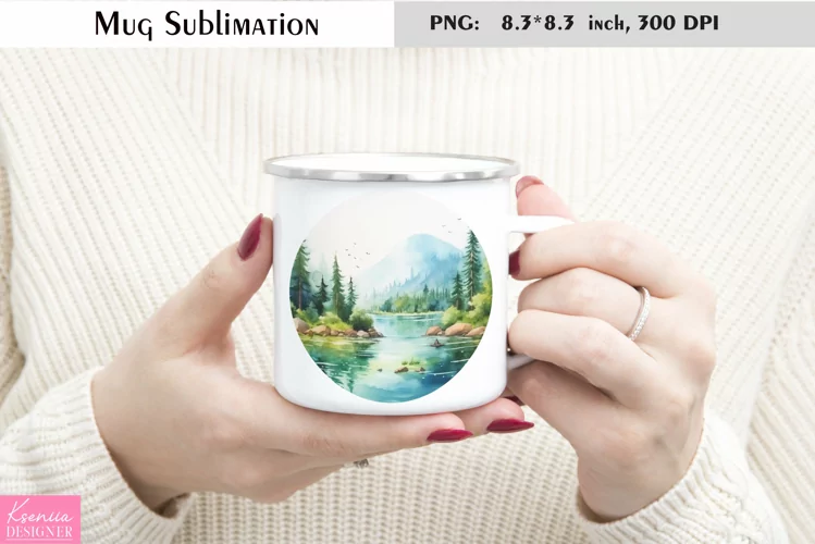 Watercolor River Mug Sublimation|Camping Mug Design