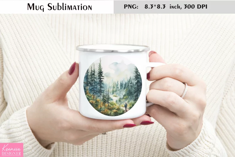Watercolor Mountains Mug Sublimation|Camping Mug Design