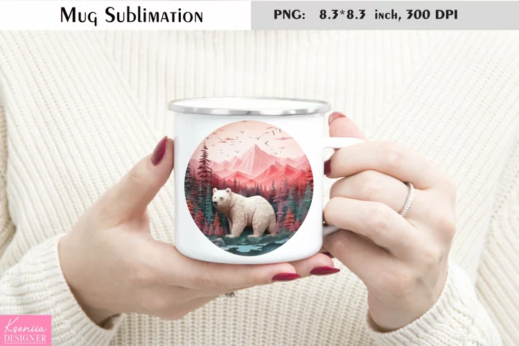3d White Bear Mug Sublimation|Camping Mug Design