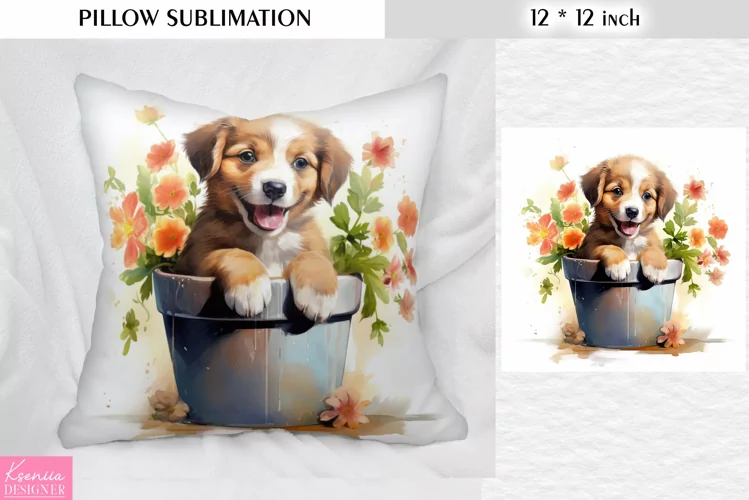 Laughing Dog in the Blue Clay Pot|Kids Pillow Sublimation