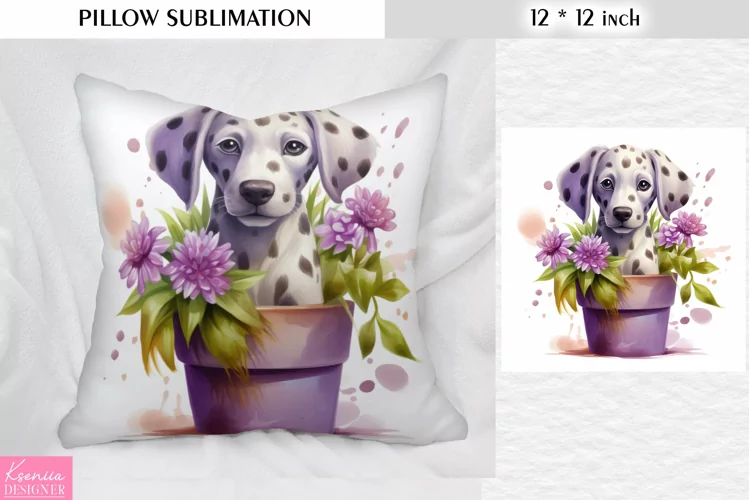 Dalmatian in the Clay Pot |Floral Pillow Sublimation